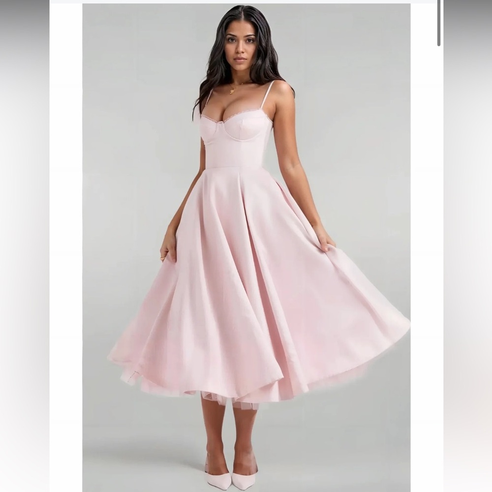 Nuit Cheri - Isabeau Ballet Pink Corset Midi Dress